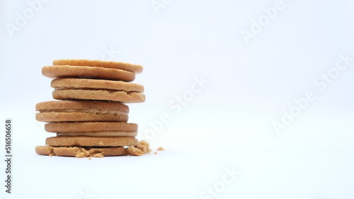 Leinwand Poster Stack of wheat biscuits isolated on white background