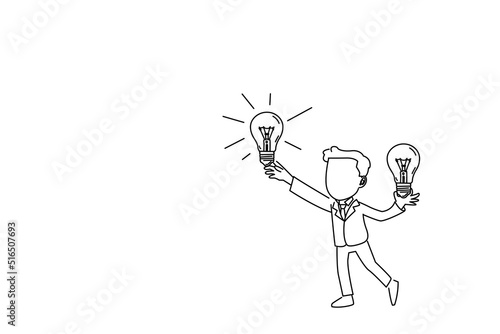 Cartoon of successful businessman take new idea bulb