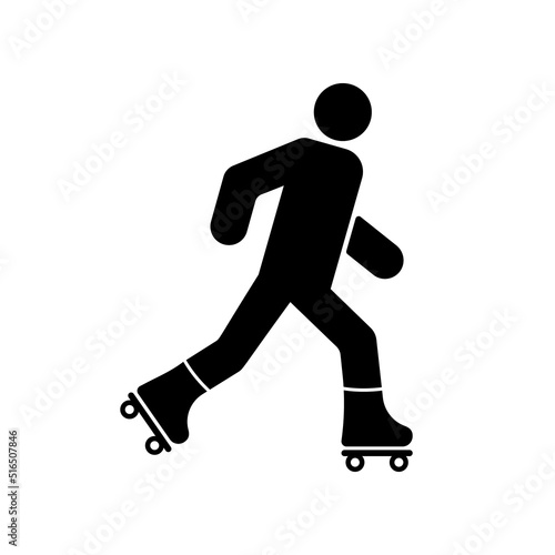 Rollerblading in Wheel Footwear Flat Symbol. Roller Skate Person Black Silhouette Icon. Man Rollerskate Motion Glyph Pictogram. Male in Sport Activity Equipment. Isolated Vector Illustration