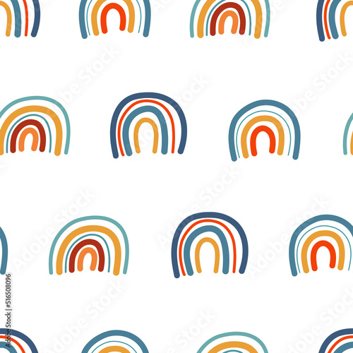 boho rainbow seamless pattern, organic nursery and baby room rainbow pattern. abstract neutral minimalist arch. stock modern trendy hand drawn flat illustration isolated on white background.