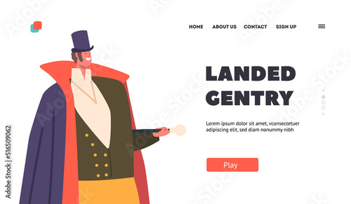 Landed Gentry Landing Page Template. Man of Nineteenth Century. English Victorian Gentleman Wear Vintage Clothing