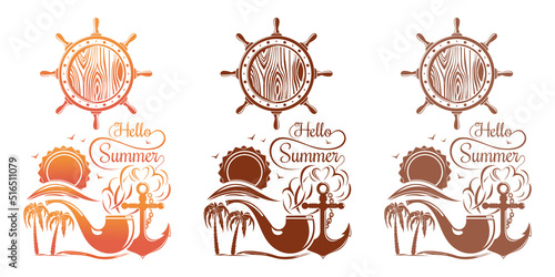 Summer and sea logo design set. Hello summer. Vector illustration isolated on white