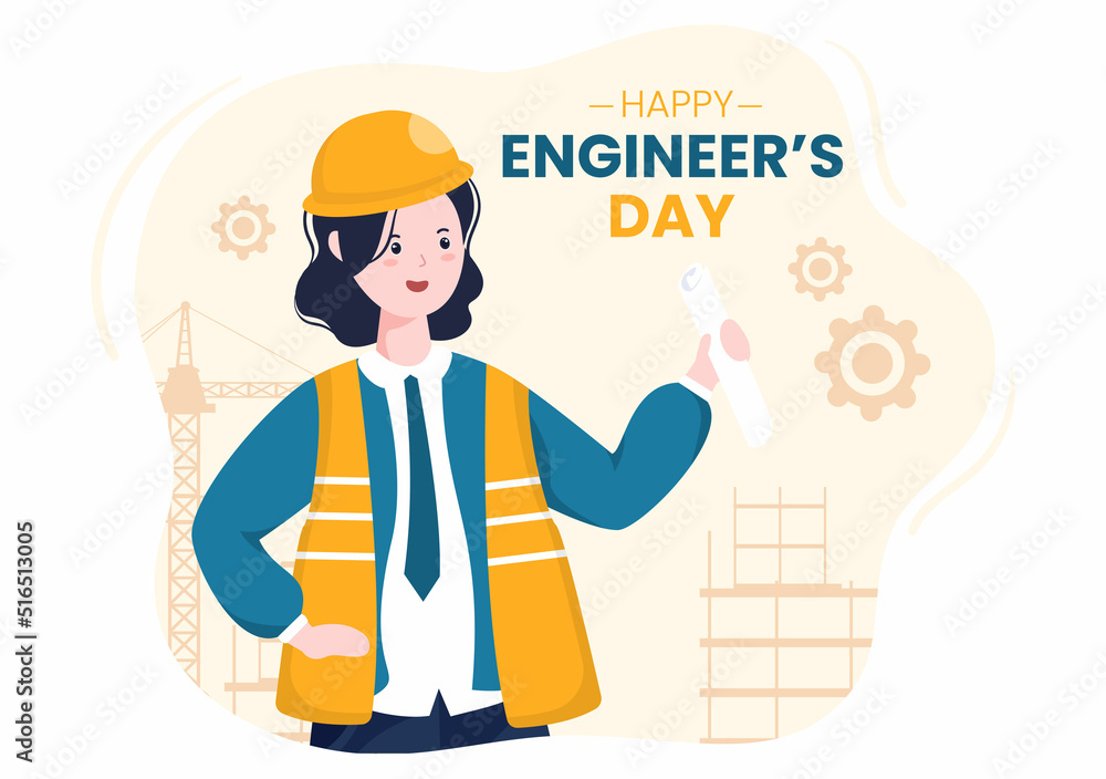 Happy Engineers Day Illustration Commemorative for Engineer with Worker, Helmet and Tools of in Flat Style Cartoon Happy Engineers Day Illustration Commemorative for Engineer with Worker, Helmet and Tools of in Flat Style Cartoon