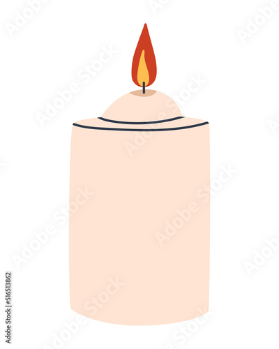 Large thick interior candle. Live fire. Flat vector illustration. Eps10