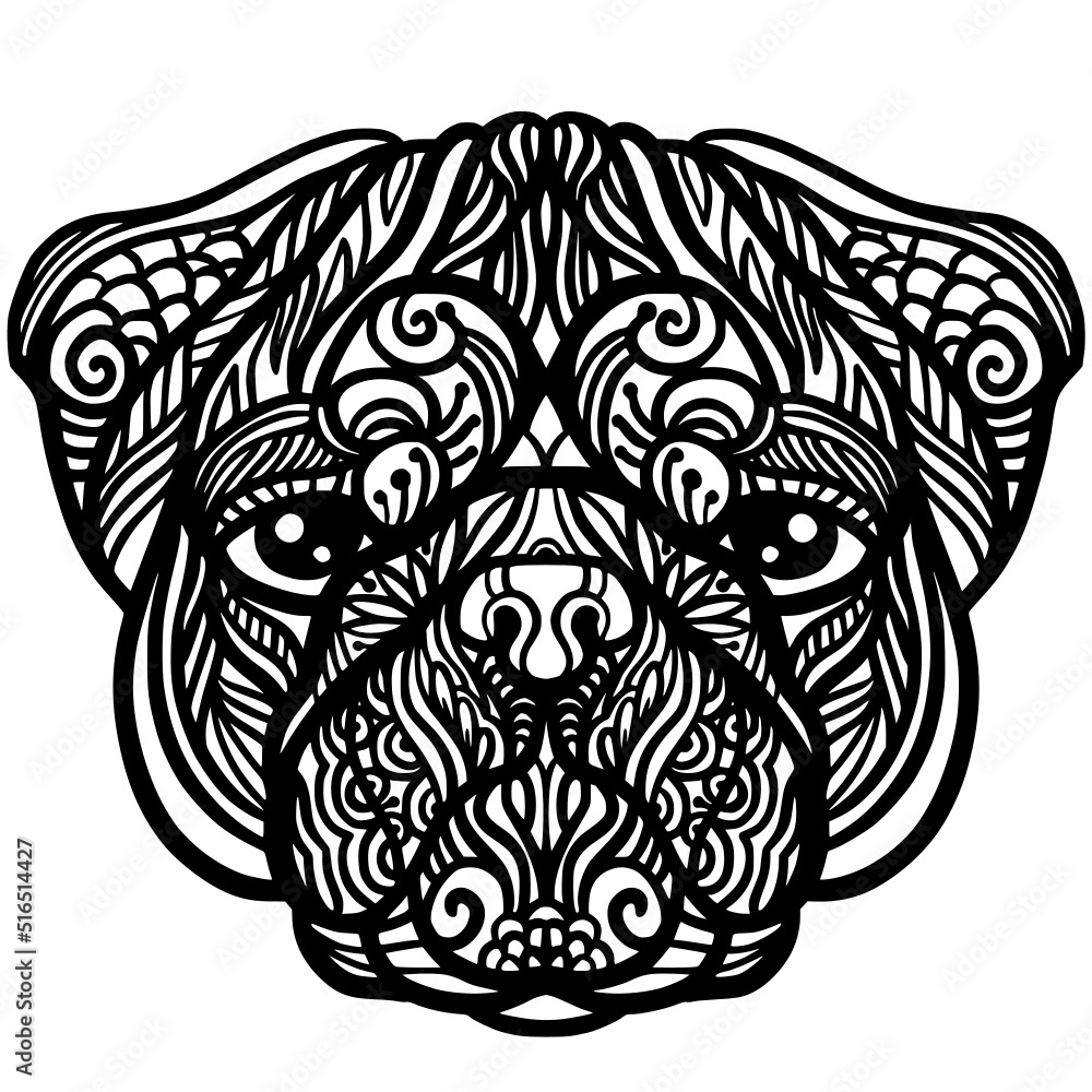 Pug Dog mandala line art