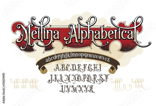 Vintage vector font victorian style vector alphabet  photo
