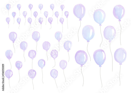 水彩、風船、バルーン、デザイン素材、紫