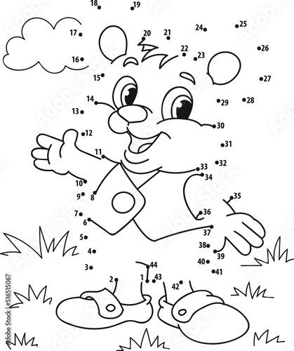 Connect the dots. Bear. Coloring page outline of the cartoon numbers game. Colorful vector illustration of educational dot to dot game for preschool children, summer coloring book for kids. 
