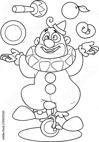 Coloring page outline of cartoon smiling clown in circus. Colorful vector illustration, summer coloring book for kids.