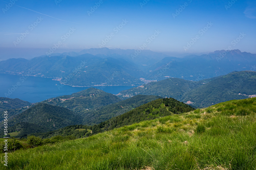 Naklejka premium Landscape with mountains and Maggiore lake in Switzerland