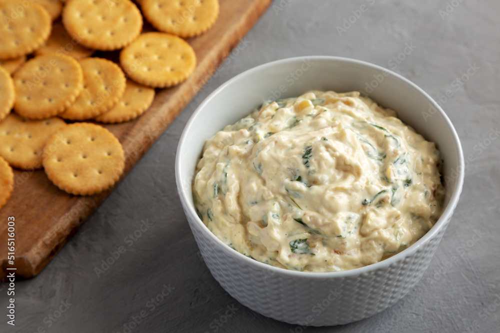 Homemade Caramelized Onion and Spinach Dip, side view. Homemade Caramelized Onion and Spinach Dip, side view.