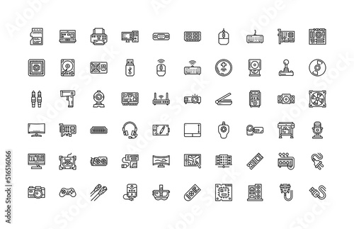 computer component, hardware, electronic vector icon set design outline style. perfect use for logo, presentation, website, and more. simple modern icon set design line style