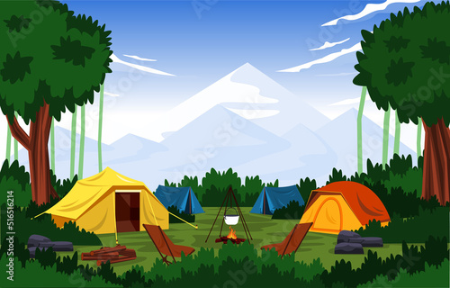 Summer Camp Tent Outdoor Mountain Nature Adventure Holiday