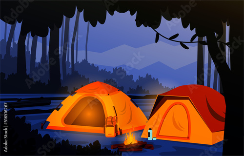 Holiday Night Camp Tent Outdoor Adventure Nature Landscape