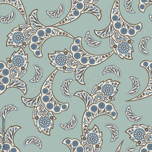 Traditional seamless paisley pattern. Vector Indian floral ornament.