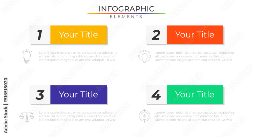 Network business infographic elements concept design vector with icons. Timeline four steps template for presentation and report. Network business infographic elements concept design vector with icons. Timeline four steps template for presentation and report.