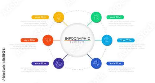 Circular timeline infographic elements network concept design vector with icons. Business project plan template for presentation and report.