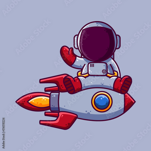 Cute Astronaut Sitting on The Rocket Cartoon Vector Illustration. Cartoon Style Icon or Mascot Character Vector.