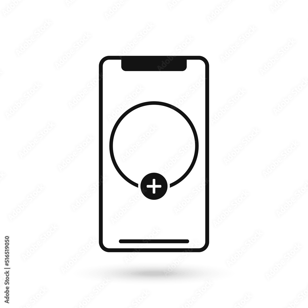Mobile phone flat design icon with template blank with add sign