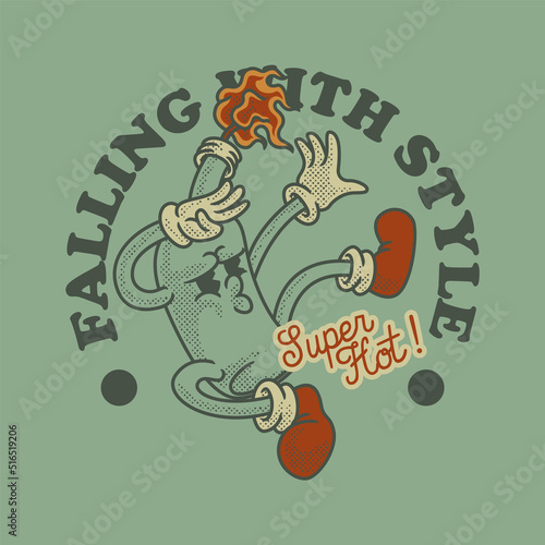 cartoon emblem of molotov cocktail with retro style