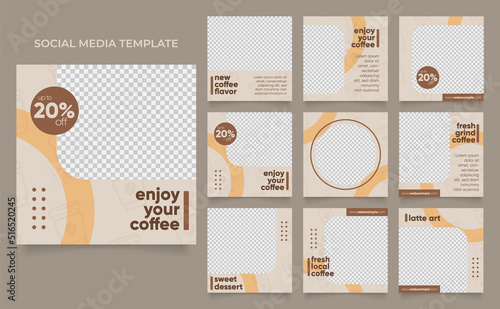 social media template banner blog coffee sale promotion. fully editable instagram and facebook square post frame puzzle organic sale poster. drink and beverage vector background