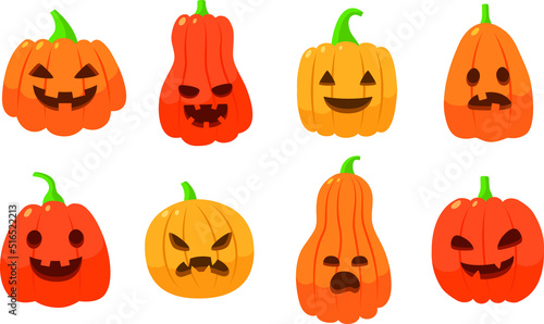 Halloween Pumpkin Set with Scary Faces for Spooky Stickers Jack-o-lantern Design