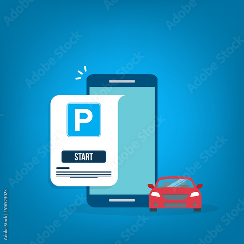 Online parking payment application, city parking. Smart city parking mobile app concept. Urban traffic technology, vector illustration.