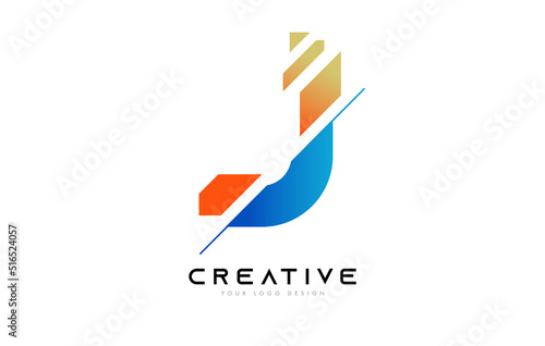Free Download Sliced Letter J Logo Icon Design with Blue and Orange Colors and Cut Slices - GFXLoad