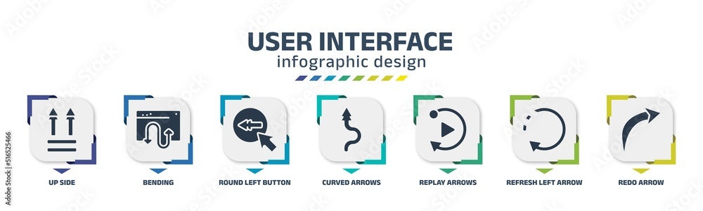 user interface infographic design template with up side, bending, round ...