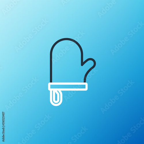 Line Oven glove icon isolated on blue background. Kitchen potholder sign. Cooking glove. Colorful outline concept. Vector