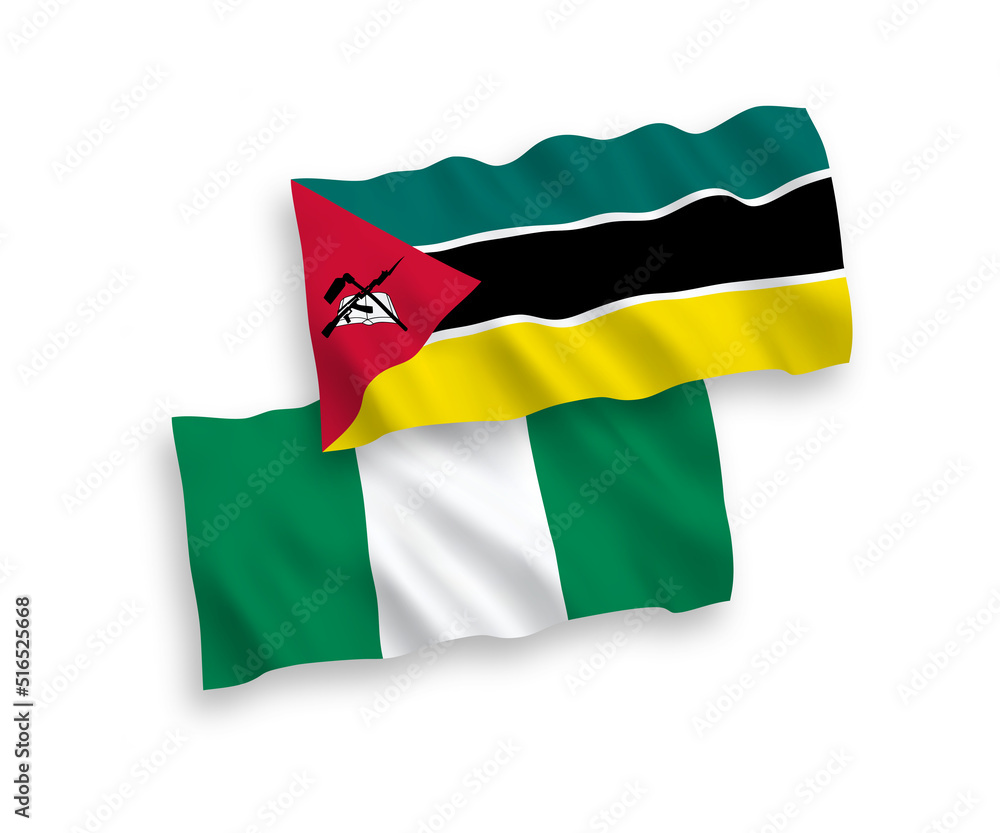 Flags of Republic of Mozambique and Nigeria on a white background Flags of Republic of Mozambique and Nigeria on a white background