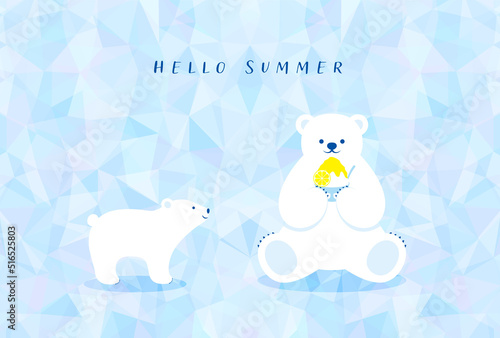 vector background with polar bear with Japanese shaved ice dessert on the ice for banners, cards, flyers, social media wallpapers, etc.