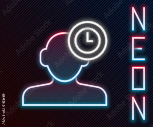 Glowing neon line Insomnia icon isolated on black background. Sleep disorder with capillaries and pupils. Fatigue and stress. Colorful outline concept. Vector