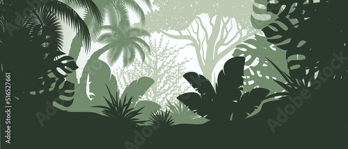Vector illustration Landscape silhouette tropics Palms Jungle