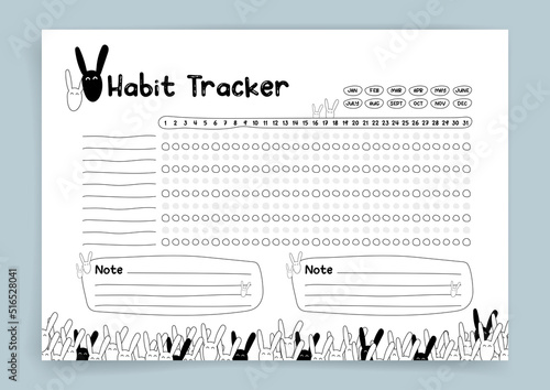 Habit tracker. Monthly planner. Monthly planner habit tracker blank template. Vector illustration. Minimal style. Clean style. Daily to do. Cute style.