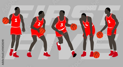 Basketball player shape silhouette vector set action pose