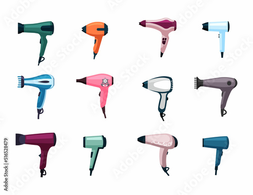 hairdryer. electric items for barbershop workers. Vector hairdryer cartoon pictures