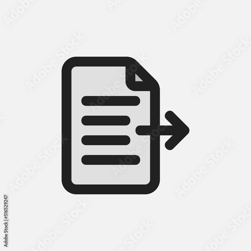 Export document icon in filled line style about text editor, use for website mobile app presentation