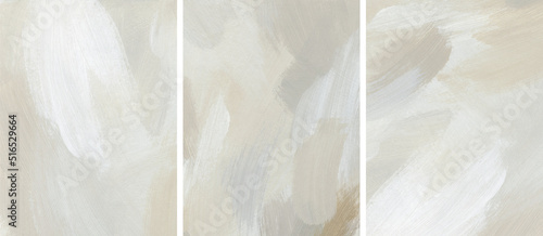 Abstract art background set in neutral colors. Hand drawn acrylic template. Artistic texture with paint brush strokes photo
