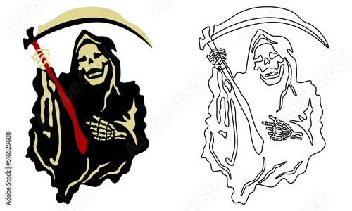 Death Funny Skeleton Character with Sketch Suitable for Halloween or logo.