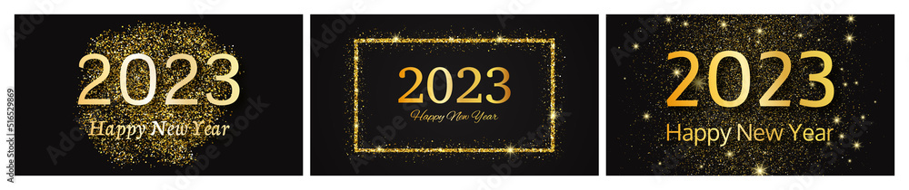 2023 Happy New Year gold background