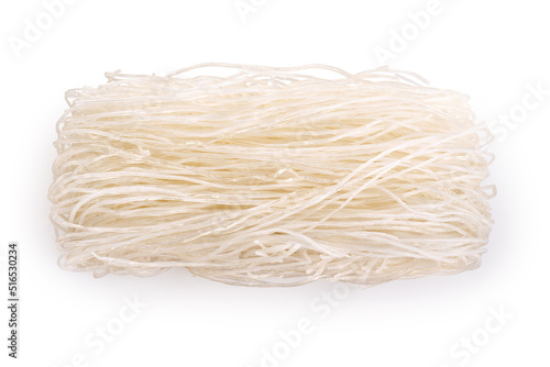 Raw rice glass noodles isolated on white background. With clipping path. photo