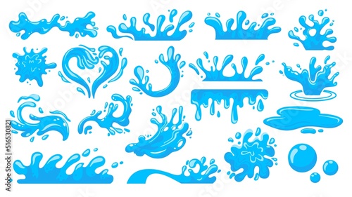 Water splash. Cartoon falling liquid drops, floating waves and stream, clean water concept, fluid motion concept. Vector water drop isolated collection © Tartila