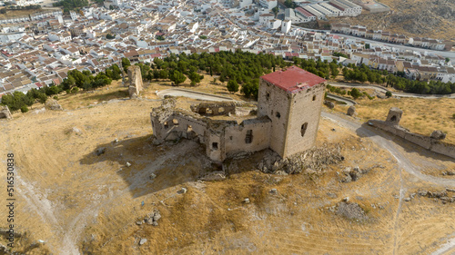 cerro donde se ubica el antiguo castillo nazarí de la Estrella en el municipio de Teba, España photo