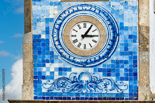 detail of the facade covered with azulejos of the church Santa Marinha in Cortegaca, Ovar district, Portugal photo