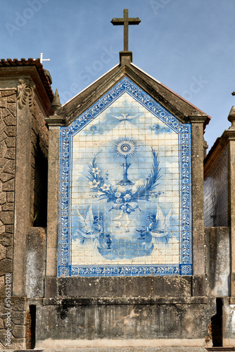 azulejos on the chapel of the cemetery near the church Santa Marinha in Cortegaca, Ovar district, Portugal