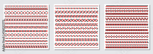 Set of traditional Ukrainian embroidery art, ethnic border ornament vyshyvanka