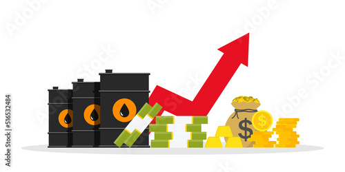 High oil price. Inflation of crude barrel. Graph with increase of economy crisis. Infographic with cost petrol. Growth of price for petroleum. Gas world stock market. Vector