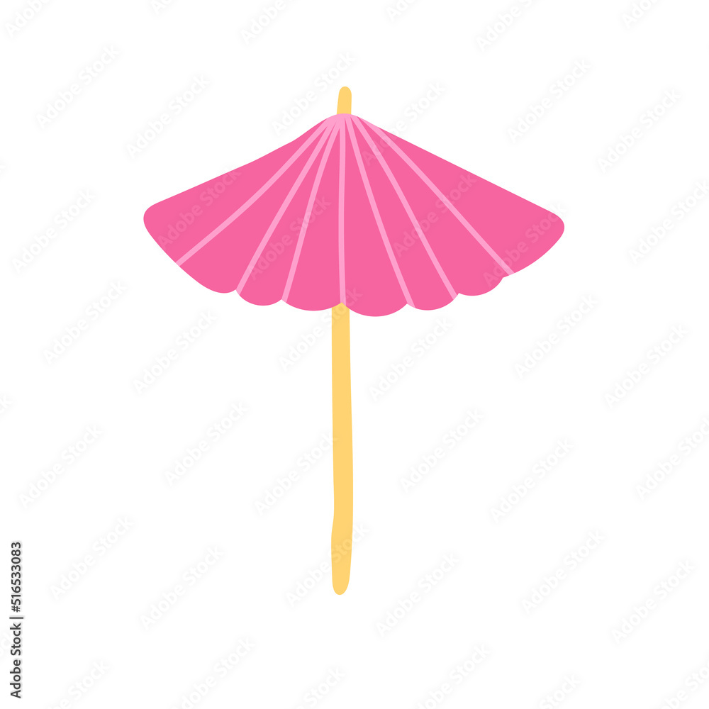 Pink cocktail umbrella bar decoration accessory. Hand-drawn doodle cartoon style image. For bar menu, cocktail making process, alcohol cookbook Pink cocktail umbrella bar decoration accessory. Hand-drawn doodle cartoon style image. For bar menu, cocktail making process, alcohol cookbook