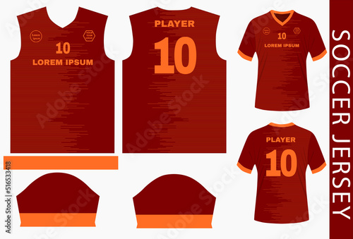 soccer jerjey design template with sewing pattern print and mockup